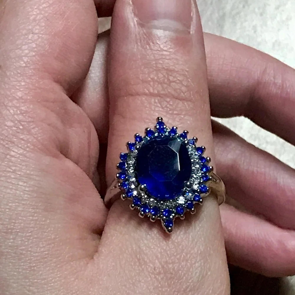 Huge Dark blue silver cocktail ring